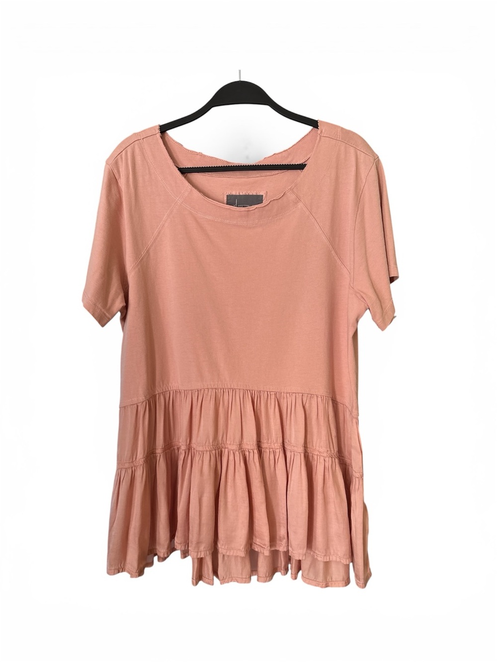 Anthropologie Tiered Peplum Short Sleeve Top - Dusty Pink Size M